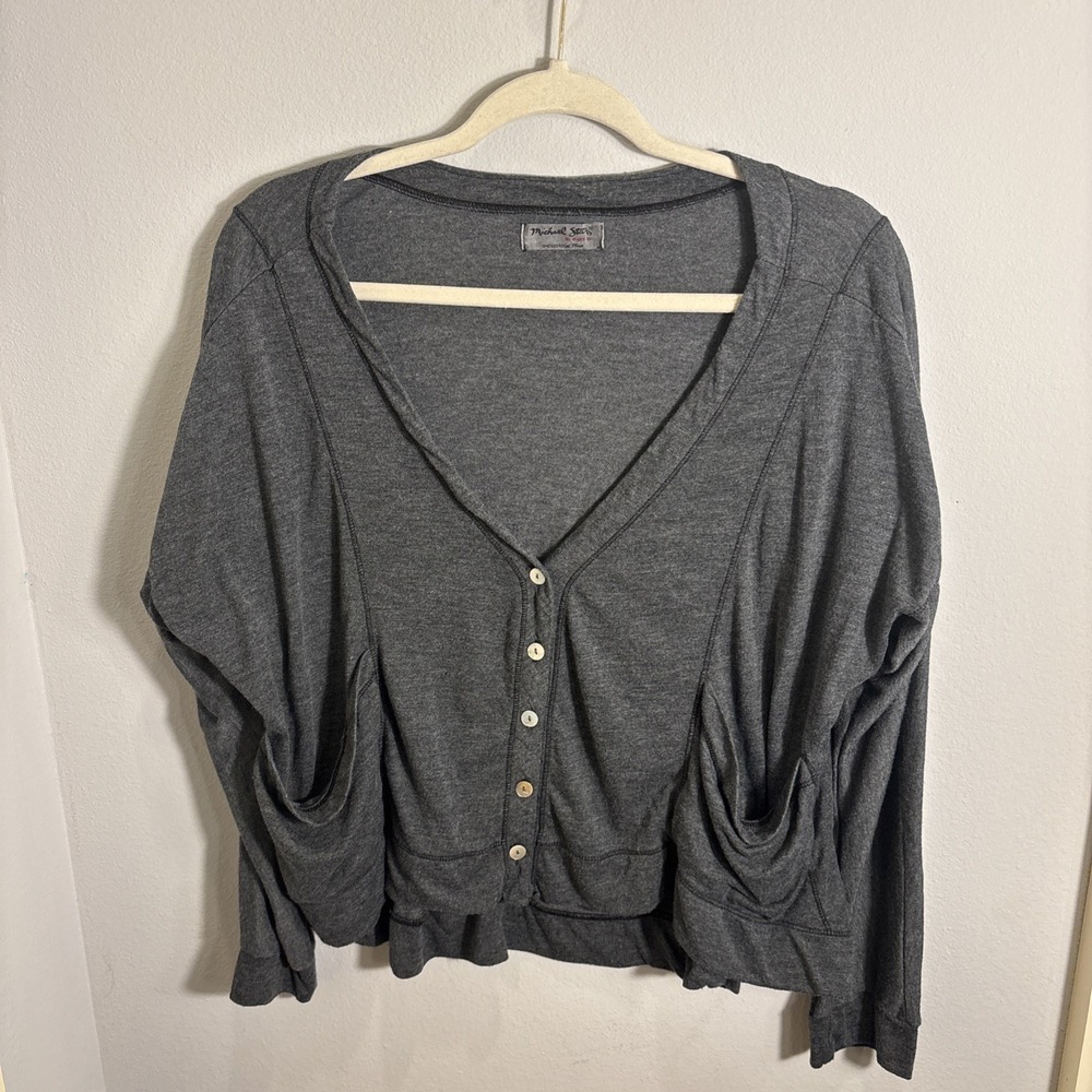 Michael Stars Women's Gray Button Cardigan One Size Minimalist